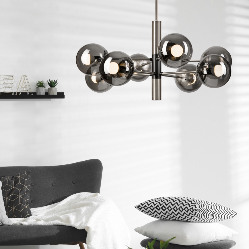 Κρεμαστό φωτιστικό ROLLO 8xE14/5W/230V ματ χρώμιο/φιμέ