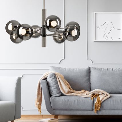 Κρεμαστό φωτιστικό ROLLO 8xE14/5W/230V ματ χρώμιο/φιμέ