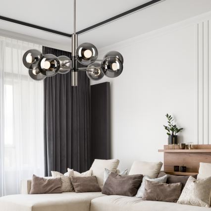 Κρεμαστό φωτιστικό ROLLO 8xE14/5W/230V ματ χρώμιο/φιμέ