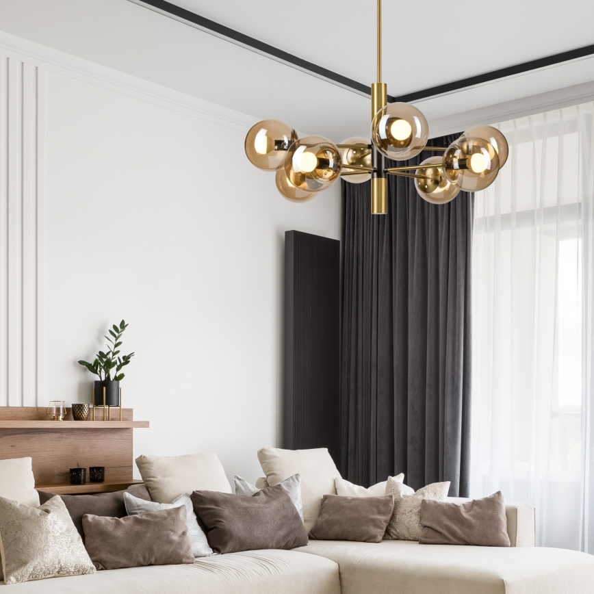 Κρεμαστό φωτιστικό ROLLO 8xE14/5W/230V χρυσό/φιμέ μπεζ