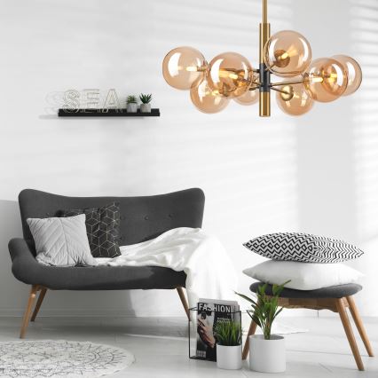 Κρεμαστό φωτιστικό ROLLO 8xG9/5W/230V χρυσό/φιμέ μπεζ