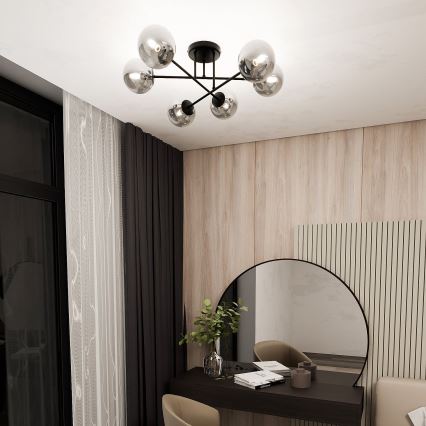Κρεμαστό φωτιστικό ROMA 6xE14/10W/230V μαύρο/φιμέ