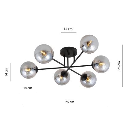 Κρεμαστό φωτιστικό ROMA 6xE14/10W/230V μαύρο/φιμέ