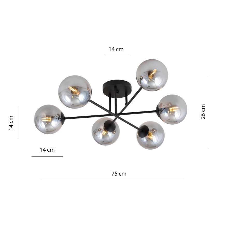 Κρεμαστό φωτιστικό ROMA 6xE14/10W/230V μαύρο/φιμέ