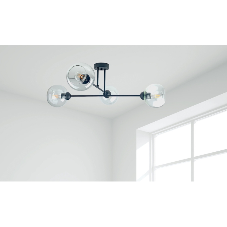 Κρεμαστό φωτιστικό VASCO 4xE27/60W/230V μαύρο/διαφανές