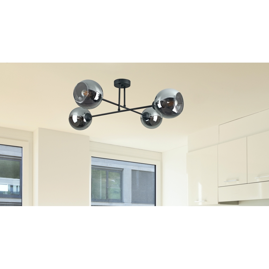 Κρεμαστό φωτιστικό VASCO 4xE27/60W/230V μαύρο/φιμέ μαύρο