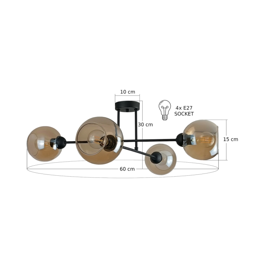 Κρεμαστό φωτιστικό VASCO 4xE27/60W/230V μαύρο/φιμέ μπεζ