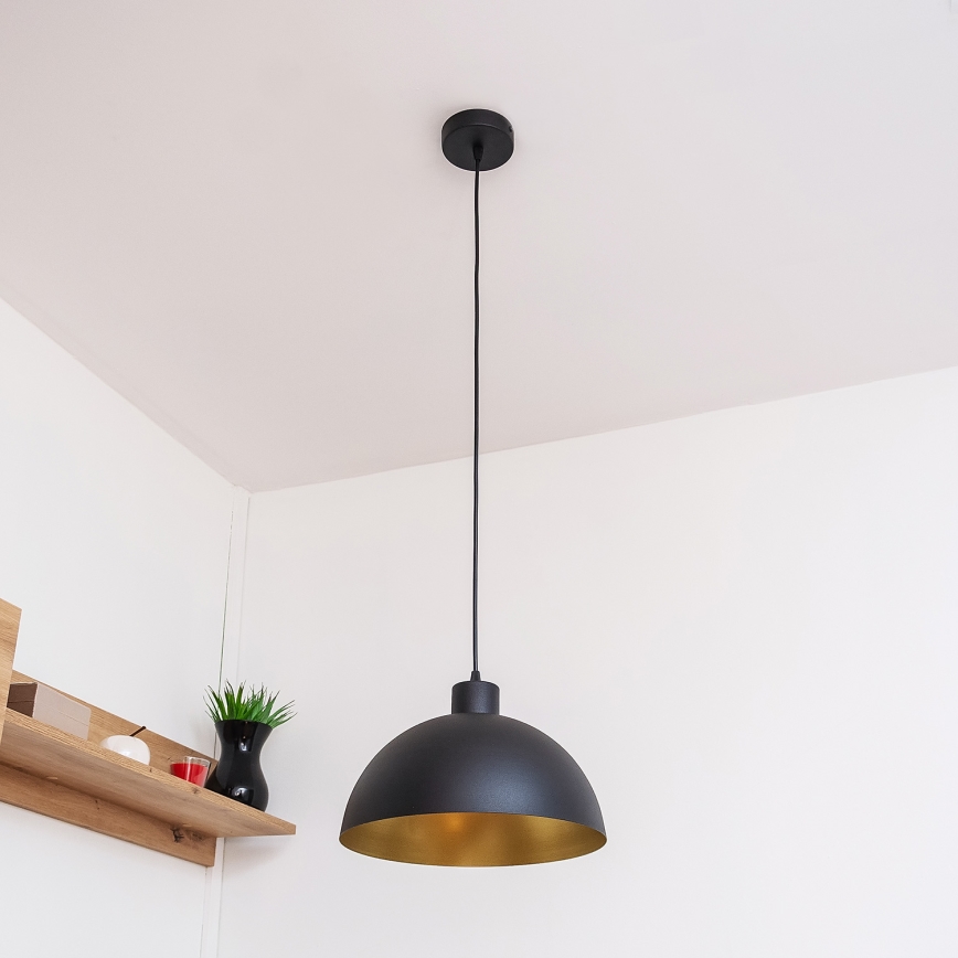 Κρεμαστό φωτιστικό VESPER με καλώδιο 1xE27/15W/230 Ø 30 cm μαύρο/χρυσό