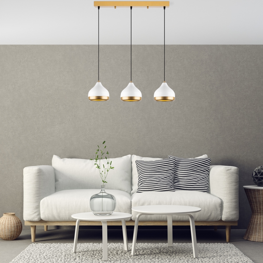 Κρεμαστό Φωτιστικό YILDO 3xE27/40W/230V άσπρο/χρυσό