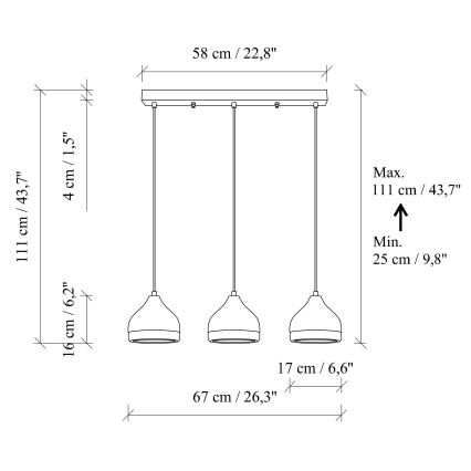 Κρεμαστό φωτιστικό YILDO 3xE27/40W/230V μαύρο/χρυσό