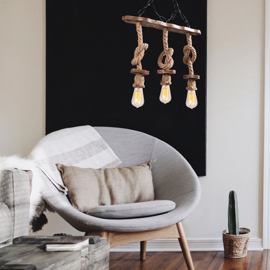 Κρεμαστό φωτιστικό με αλυσίδα EREBOS 3xE27/40W/230V καφέ