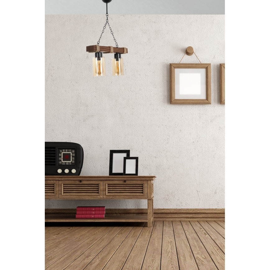 Κρεμαστό φωτιστικό με αλυσίδα JASMIN 2xE27/40W/230V καφέ/μπεζ
