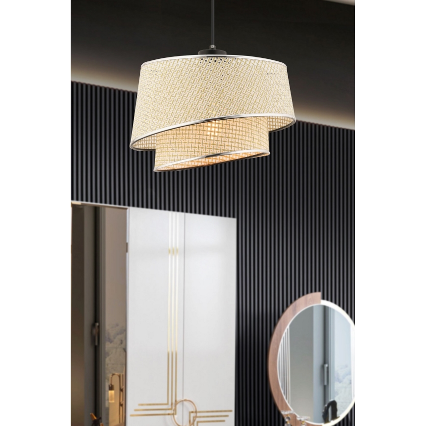 Κρεμαστό φωτιστικό με καλώδιο BARETTE 1xE27/60W/230V κρεμ απόχρωση/γυαλιστερό χρώμιο