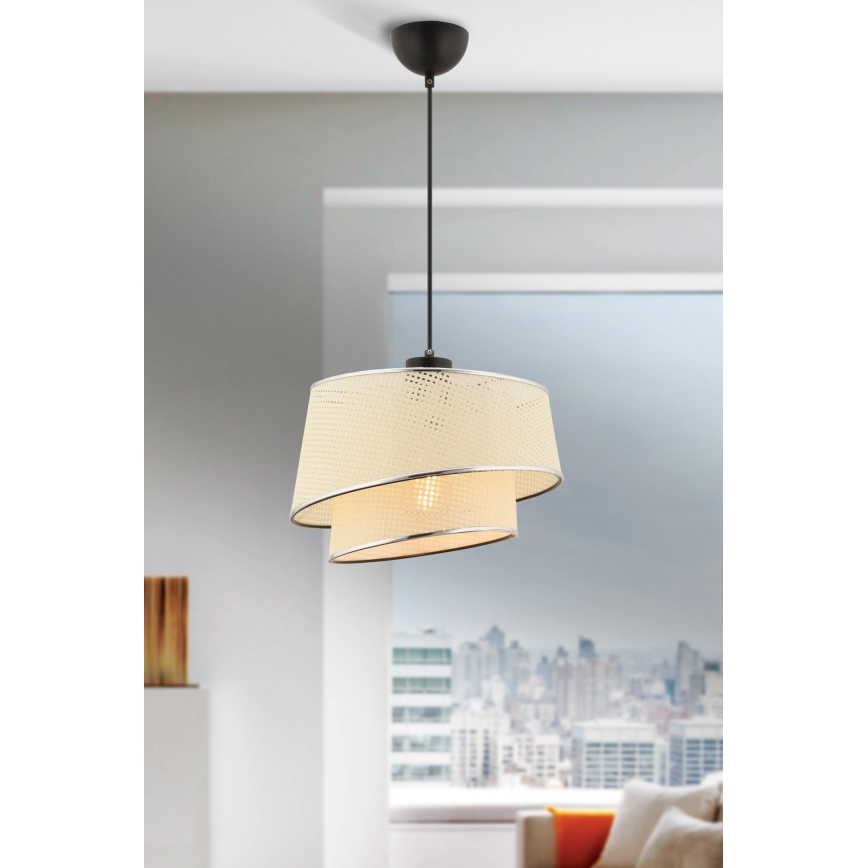 Κρεμαστό φωτιστικό με καλώδιο BARETTE 1xE27/60W/230V κρεμ/γυαλιστερό χρώμιο