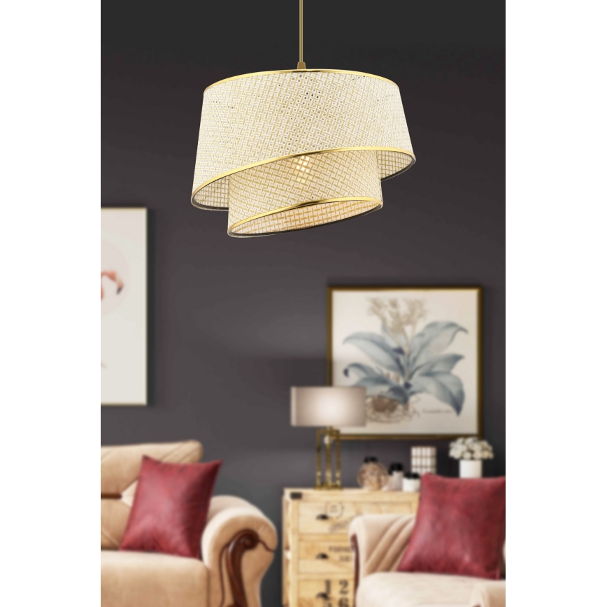 Κρεμαστό φωτιστικό με καλώδιο BARETTE 1xE27/60W/230V κρεμ/χρυσό