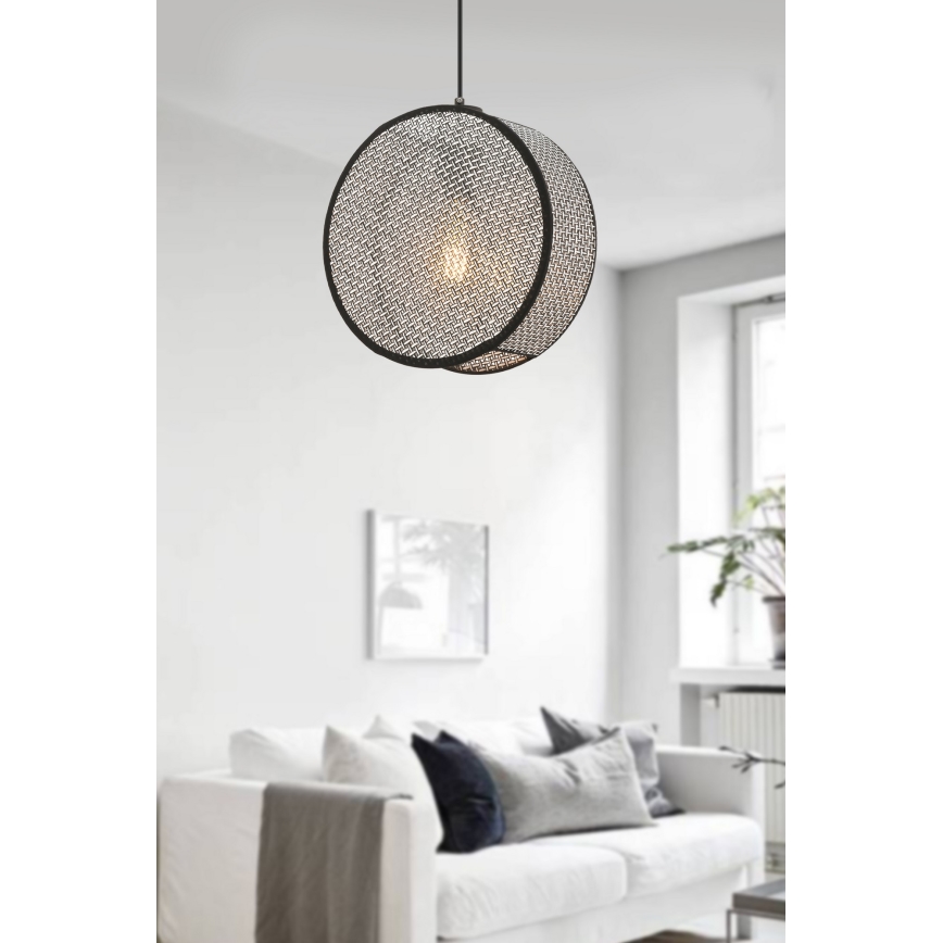 Κρεμαστό φωτιστικό με καλώδιο BIG DRUM 1xE27/60W/230V γκρι/μαύρο