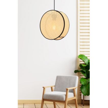 Κρεμαστό φωτιστικό με καλώδιο BIG DRUM 1xE27/60W/230V μπεζ/μαύρο