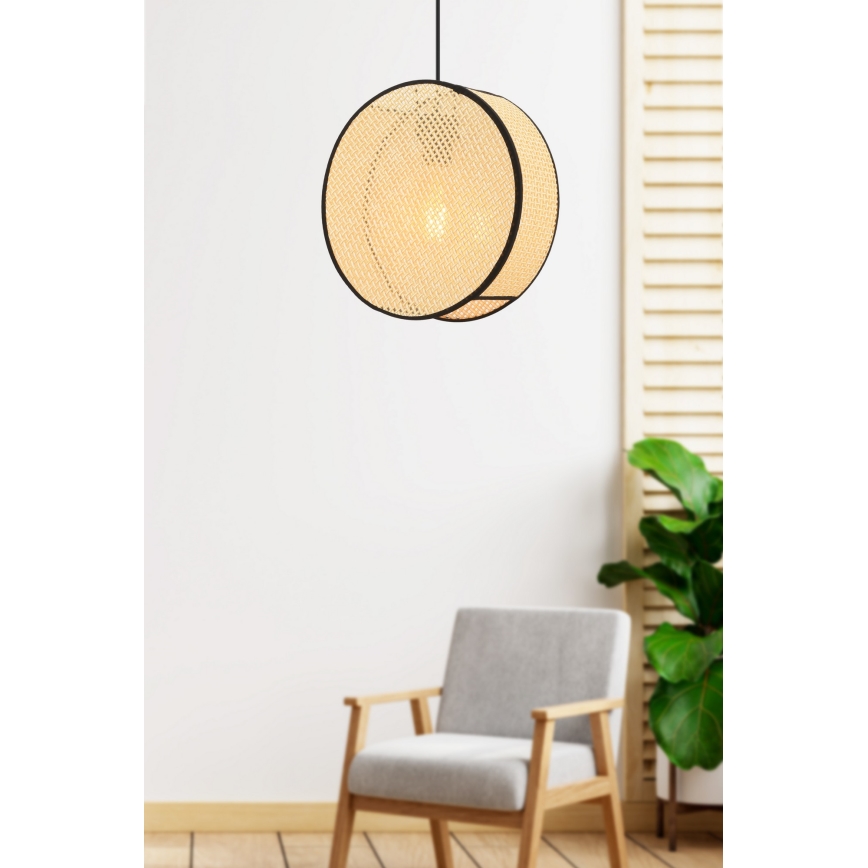 Κρεμαστό φωτιστικό με καλώδιο BIG DRUM 1xE27/60W/230V μπεζ/μαύρο