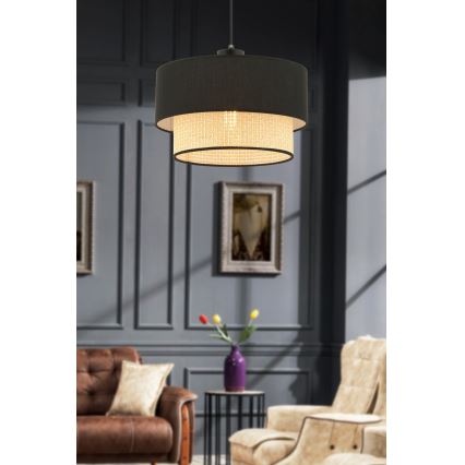 Κρεμαστό φωτιστικό με καλώδιο ECHO 1xE27/60W/230V μαύρο/μπεζ