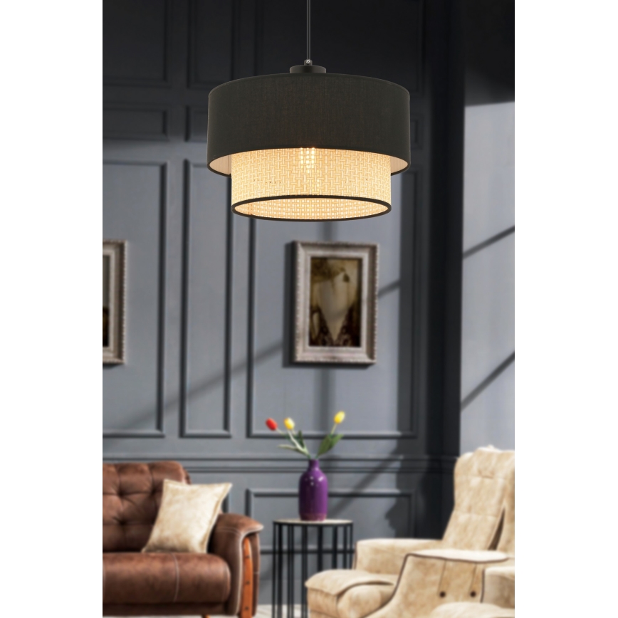 Κρεμαστό φωτιστικό με καλώδιο ECHO 1xE27/60W/230V μαύρο/μπεζ