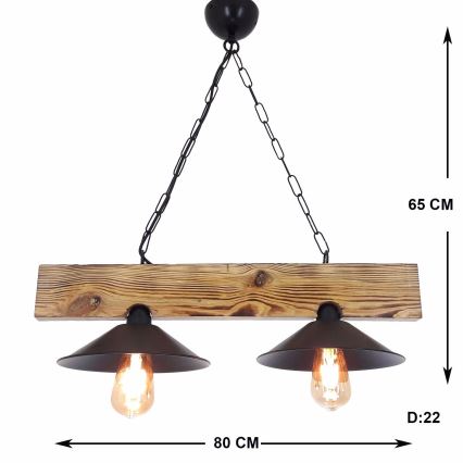Κρεμαστό φωτιστικό με καλώδιο HEPSI 2xE27/40W/230V, έλατο/καρυδιά