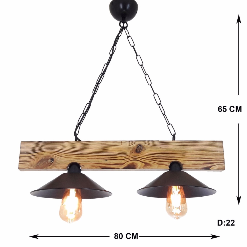 Κρεμαστό φωτιστικό με καλώδιο HEPSI 2xE27/40W/230V, έλατο/καρυδιά