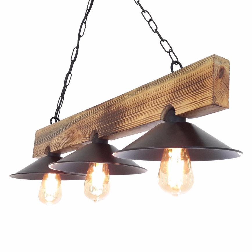 Κρεμαστό φωτιστικό με καλώδιο HEPSI 3xE27/40W/230V έλατο καρυδιά