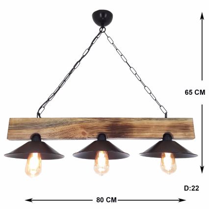 Κρεμαστό φωτιστικό με καλώδιο HEPSI 3xE27/40W/230V έλατο καρυδιά