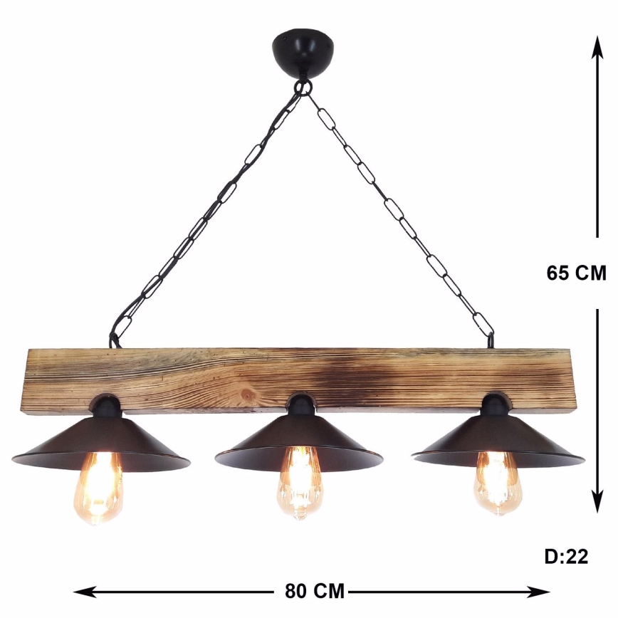 Κρεμαστό φωτιστικό με καλώδιο HEPSI 3xE27/40W/230V έλατο καρυδιά