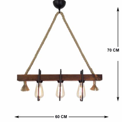 Κρεμαστό φωτιστικό με καλώδιο KUTUK 3xE27/40W/230V σε φινίρισμα πεύκου