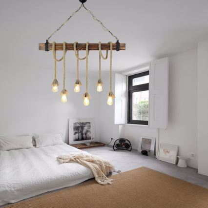 Κρεμαστό φωτιστικό με καλώδιο KUTUK 6xE27/40W/230V από πεύκο