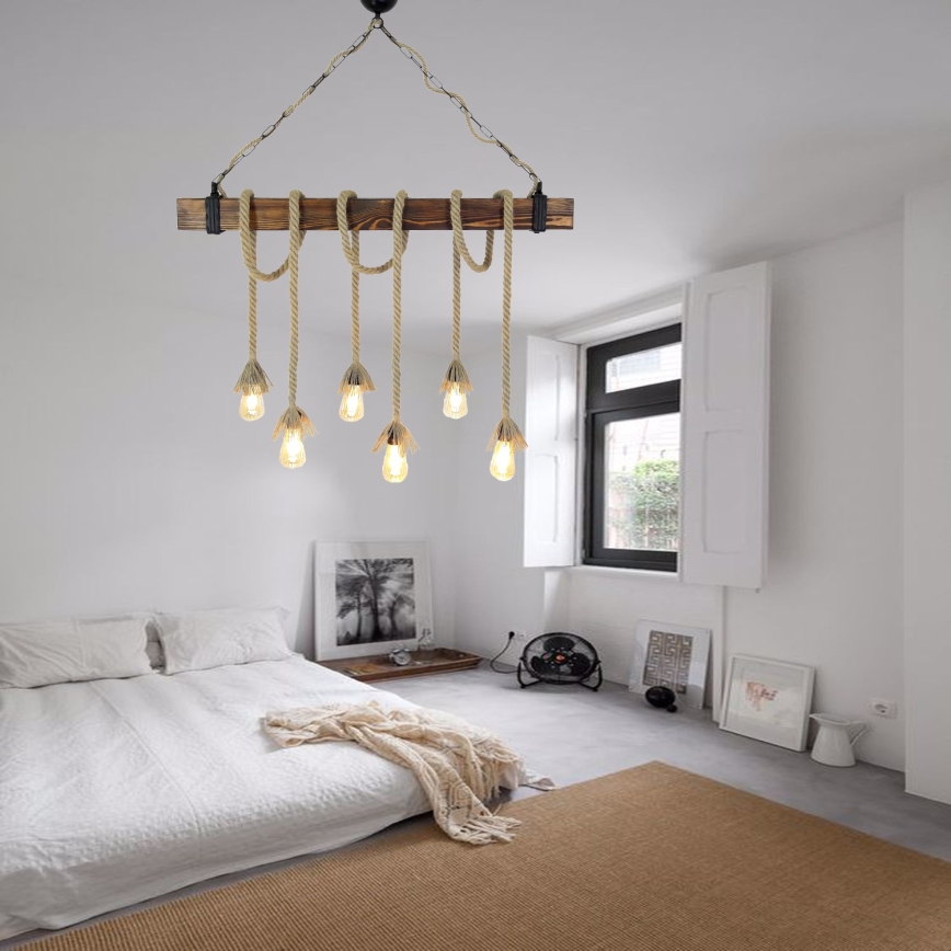 Κρεμαστό φωτιστικό με καλώδιο KUTUK 6xE27/40W/230V από πεύκο