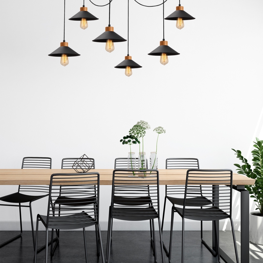 Κρεμαστό φωτιστικό με καλώδιο MANAVGAT 6xE27/40W/230V σε στυλ αράχνης μαύρο/καφέ