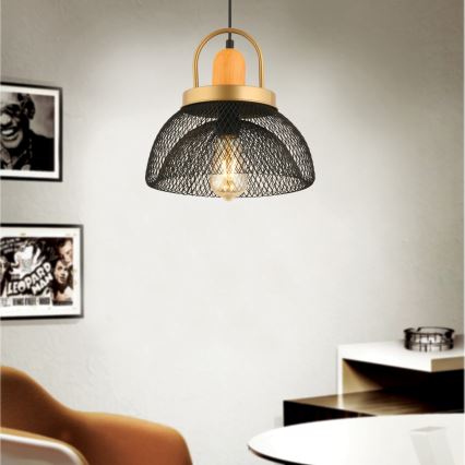 Κρεμαστό φωτιστικό με καλώδιο MONZA 1xE27/40W/230V Ø 29 cm μαύρο/χρυσό