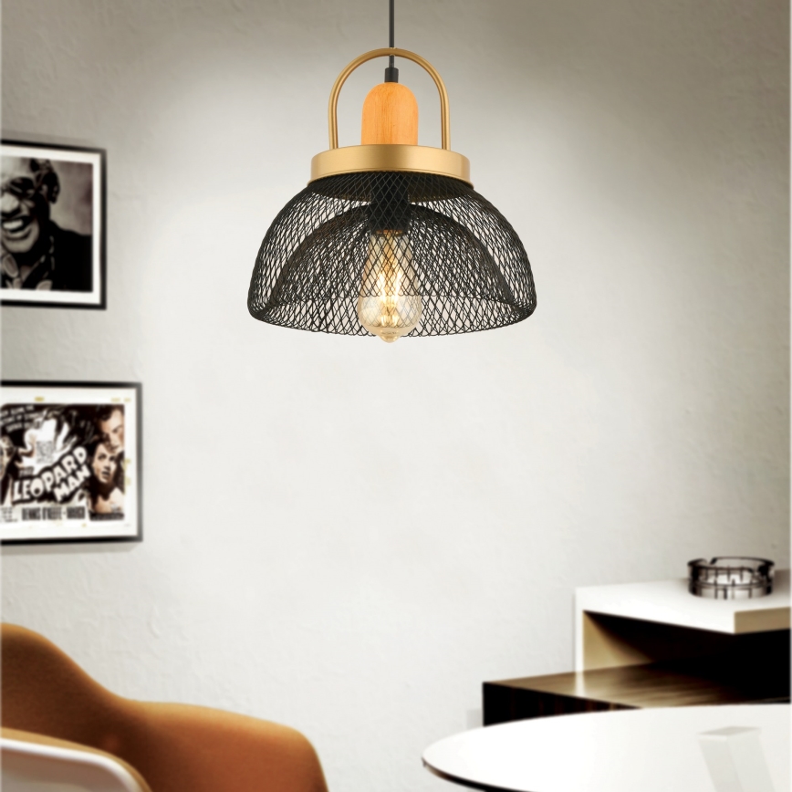 Κρεμαστό φωτιστικό με καλώδιο MONZA 1xE27/40W/230V Ø 29 cm μαύρο/χρυσό