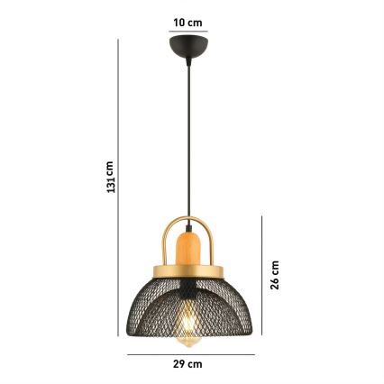 Κρεμαστό φωτιστικό με καλώδιο MONZA 1xE27/40W/230V Ø 29 cm μαύρο/χρυσό