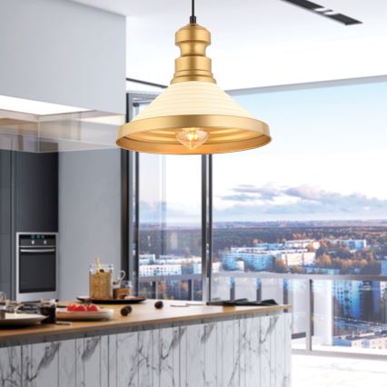 Κρεμαστό φωτιστικό με καλώδιο MONZA 1xE27/40W/230V Ø 30 cm εκρού/χρυσό