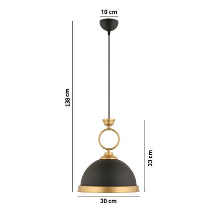 Κρεμαστό φωτιστικό με καλώδιο MONZA 1xE27/40W/230V Ø 30 cm μαύρο/μπρονζέ