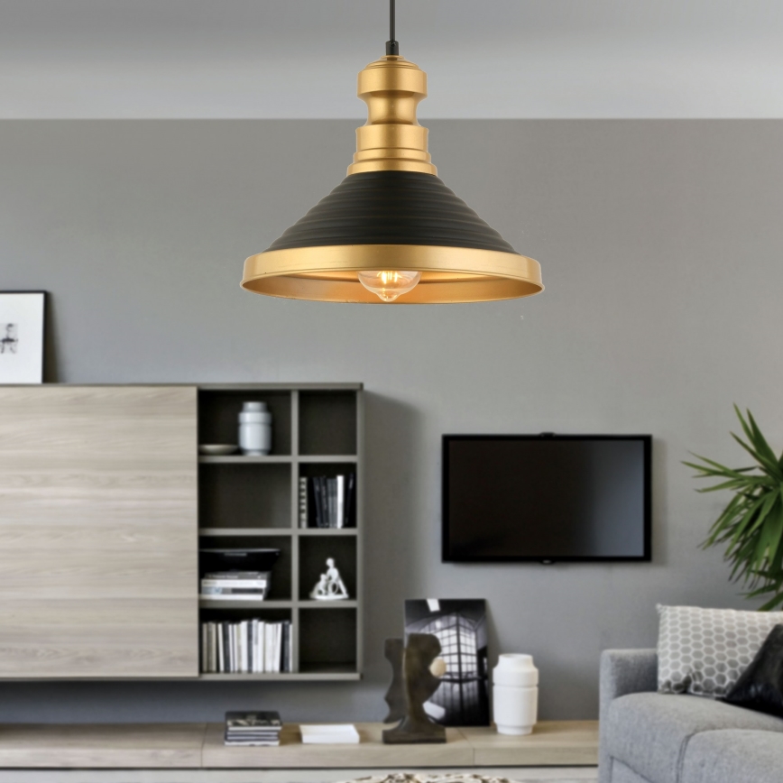 Κρεμαστό φωτιστικό με καλώδιο MONZA 1xE27/40W/230V Ø 30 cm μαύρο/χρυσό