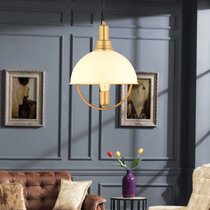 Κρεμαστό φωτιστικό με καλώδιο MONZA 1xE27/40W/230V Ø 30 cm σε κρεμ/χρυσό