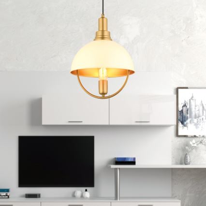Κρεμαστό φωτιστικό με καλώδιο MONZA 1xE27/40W/230V Ø 30 cm σε κρεμ/χρυσό