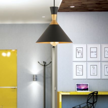 Κρεμαστό φωτιστικό με καλώδιο MONZA 1xE27/40W/230V διάμ. 25 εκ. μαύρο/χρυσό
