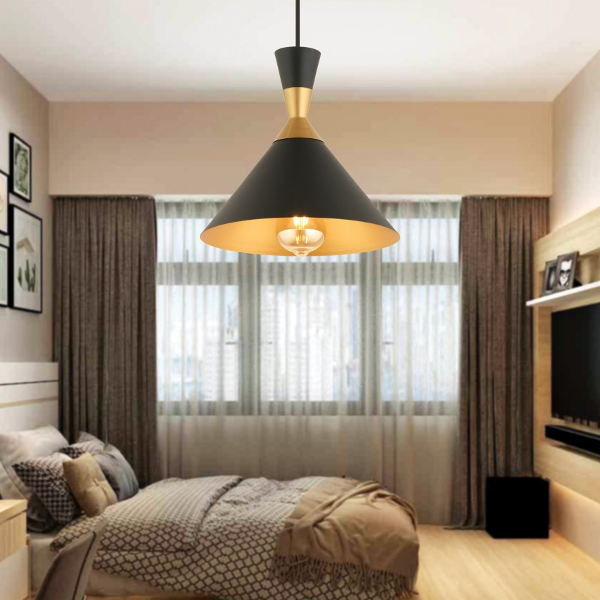 Κρεμαστό φωτιστικό με καλώδιο MONZA 1xE27/40W/230V διάμ. 25 εκ. μαύρο/χρυσό