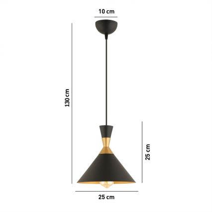 Κρεμαστό φωτιστικό με καλώδιο MONZA 1xE27/40W/230V διάμ. 25 εκ. μαύρο/χρυσό
