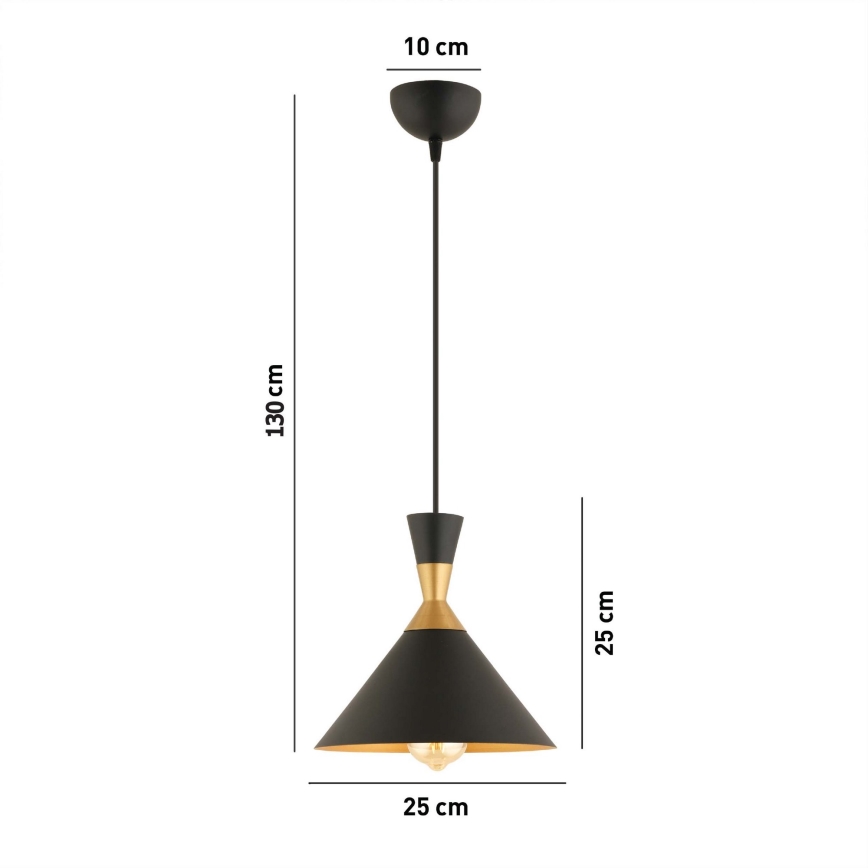 Κρεμαστό φωτιστικό με καλώδιο MONZA 1xE27/40W/230V διάμ. 25 εκ. μαύρο/χρυσό