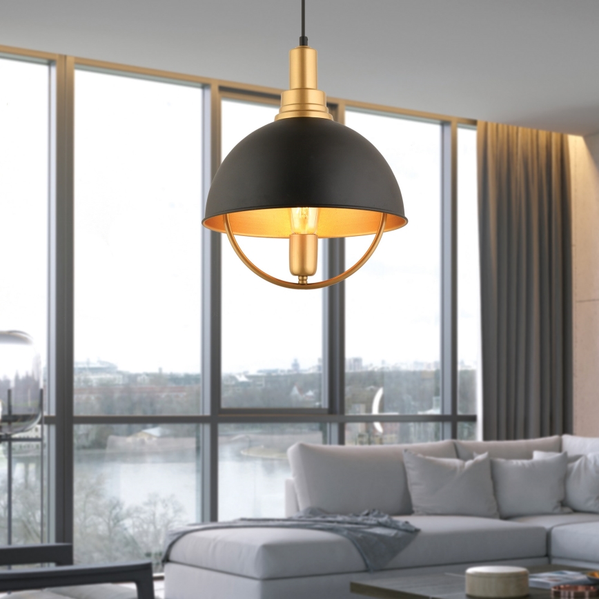 Κρεμαστό φωτιστικό με καλώδιο MONZA 1xE27/40W/230V διάμ. 30 cm μαύρο/χρυσό