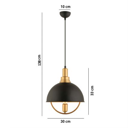 Κρεμαστό φωτιστικό με καλώδιο MONZA 1xE27/40W/230V διάμ. 30 cm μαύρο/χρυσό