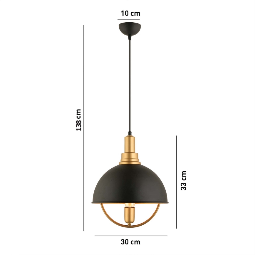 Κρεμαστό φωτιστικό με καλώδιο MONZA 1xE27/40W/230V διάμ. 30 cm μαύρο/χρυσό