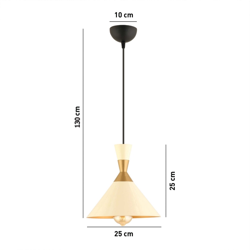Κρεμαστό φωτιστικό με καλώδιο MONZA, 1xE27/40W/230V, διάμετρος 25 cm, εκρού/χρυσό