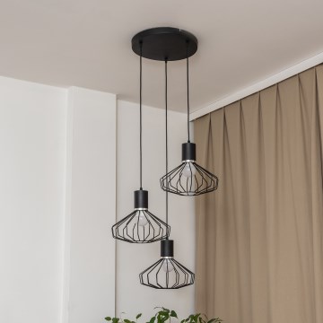 Κρεμαστό φωτιστικό με καλώδιο SOLANO 3xE27/15W/230V μαύρο/γυαλιστερό χρώμιο
